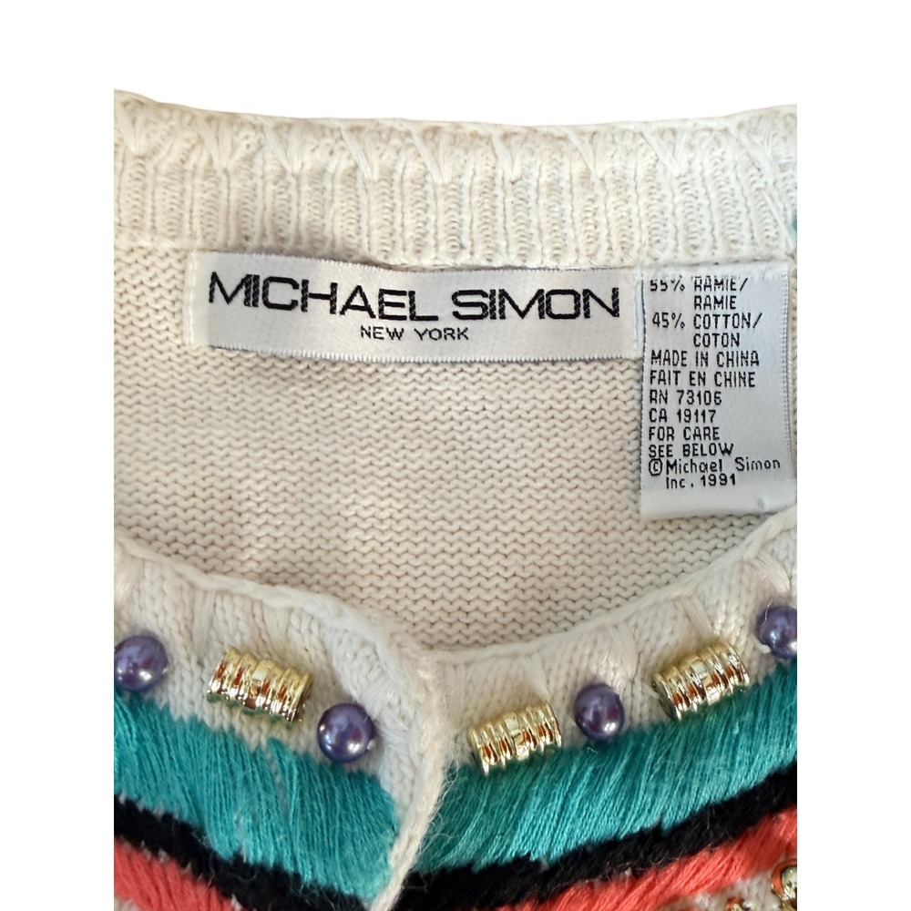 Michael Simon Womens Sweater 1991 Egyptian Beaded Embroidered Cardigan 1x vtg - Picture 8 of 9